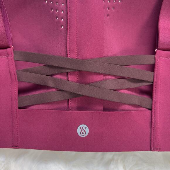 Victoria’s Secret Burgundy Featherweight Max Sports Bra Zip Strappy Back 34C - Picture 9 of 10